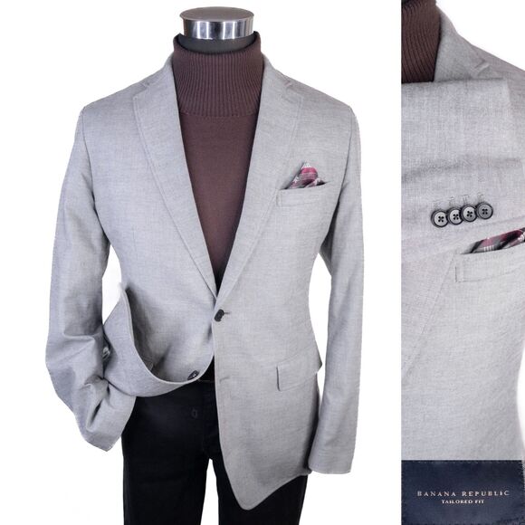 Banana Republic Cotton Blazer Jacket Sport Coat Gray Textured 40R 2-Button - Picture 1 of 15